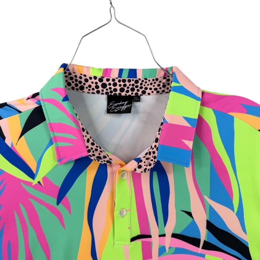 Sunday Swagger Polo Shirt Mens 2XL Multicolor Tropical Abstract Golf Performance